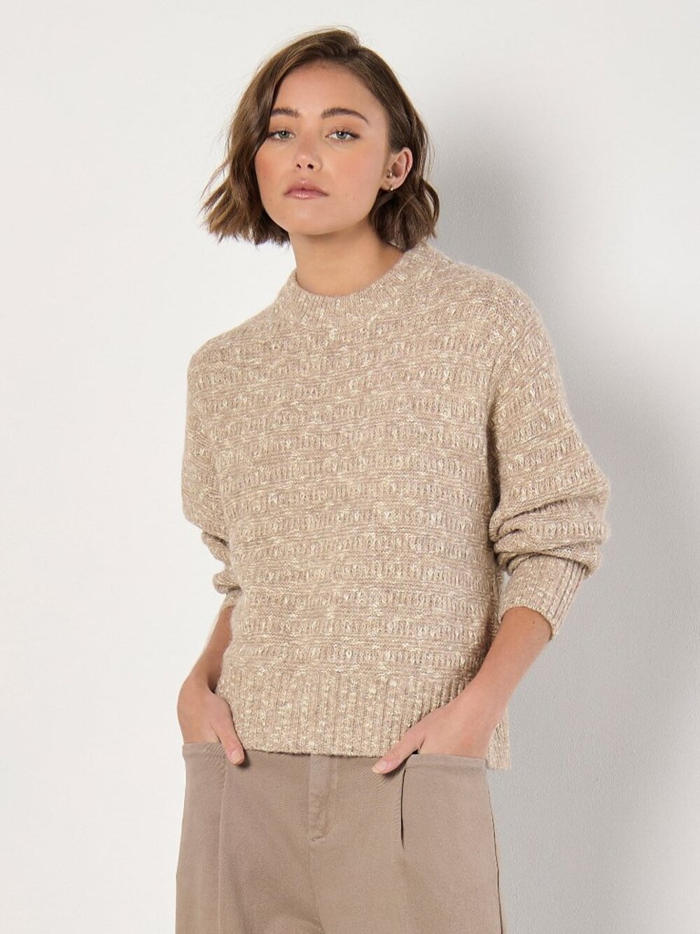 Cotton Blend Crosshatch Texture Sweater